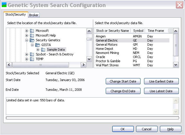 A screenshot of the Stock Configuration page